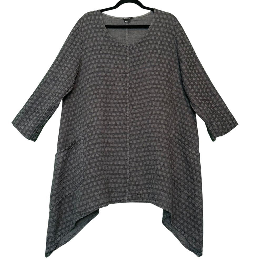 Grizas‎ Oversized Lagenlook Artistic Asymmetrical Tunic Top Linen XL Pockets